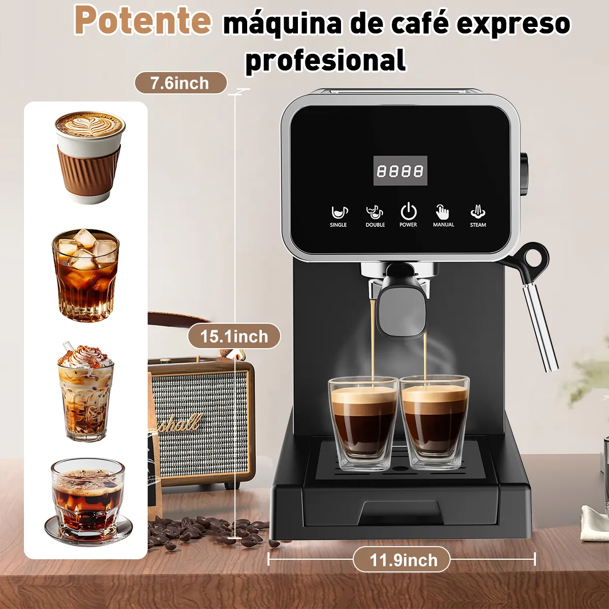 Cafetera Espresso Capuchino Espumador De Leche 1050w 20 Bare Color Negro