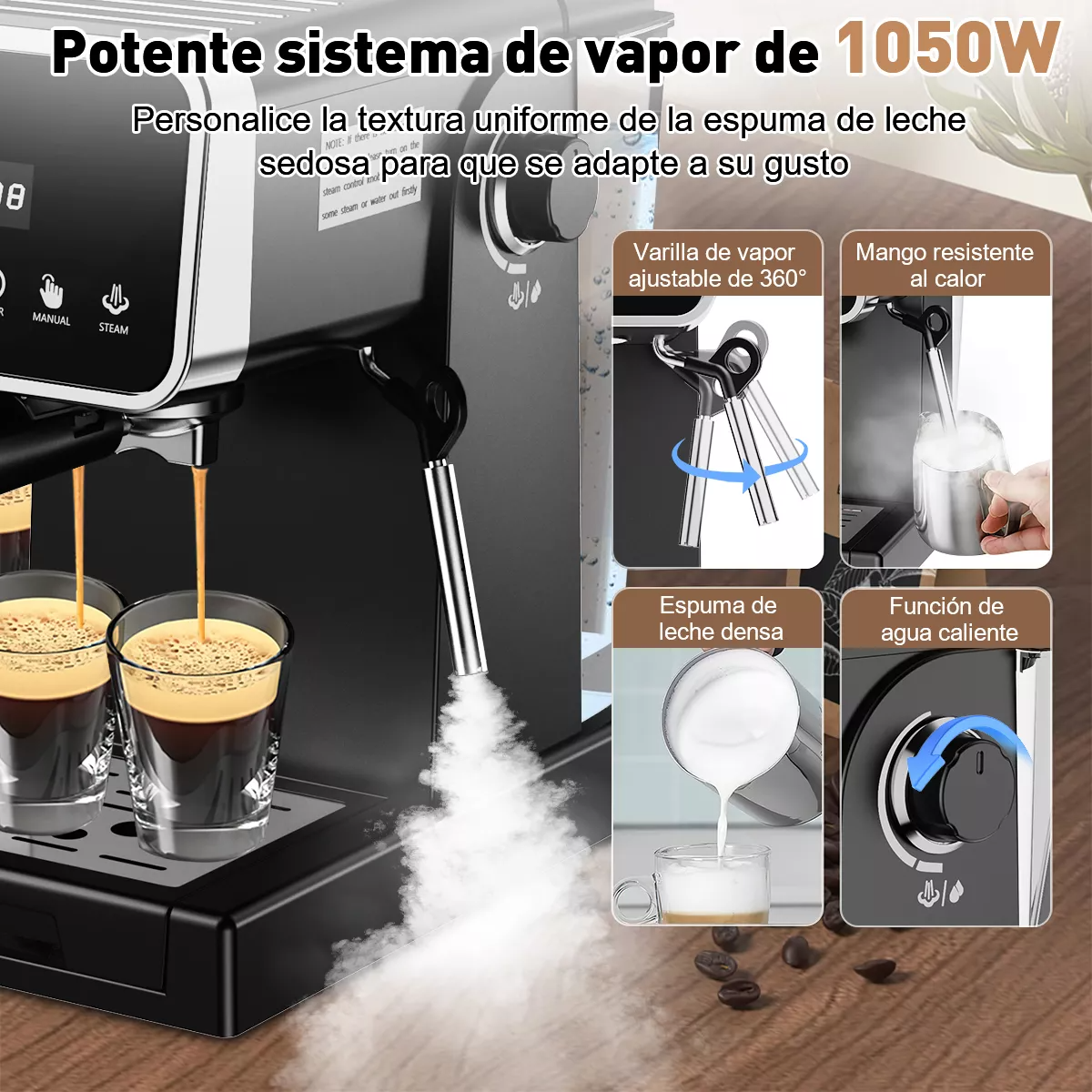 Cafetera Espresso Capuchino Espumador De Leche 1050w 20 Bare Color Negro