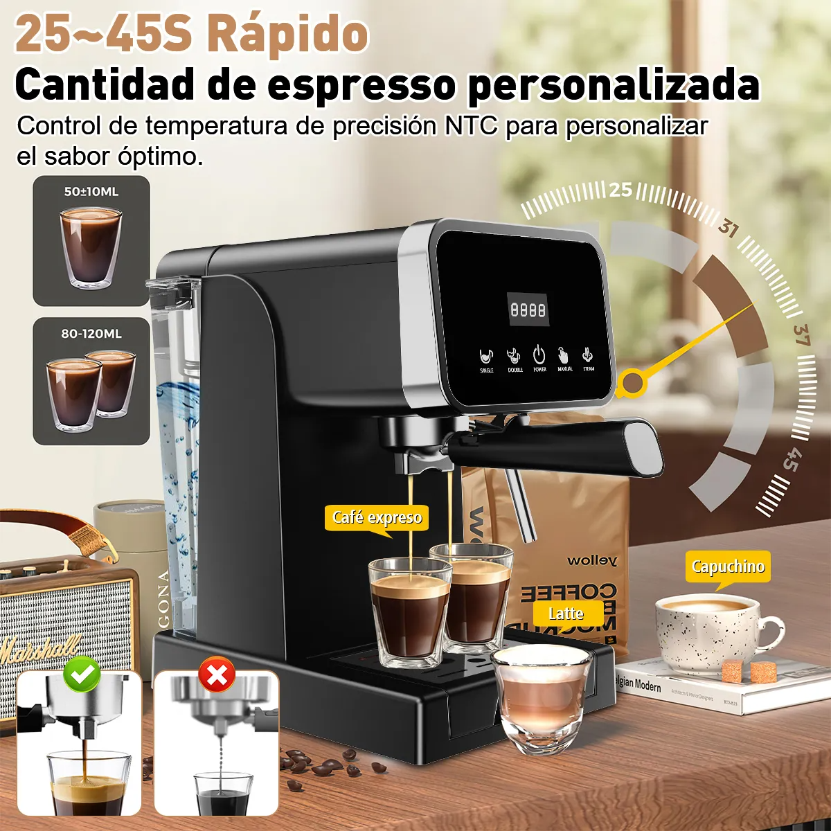 Cafetera Espresso Capuchino Espumador De Leche 1050w 20 Bare Color Negro