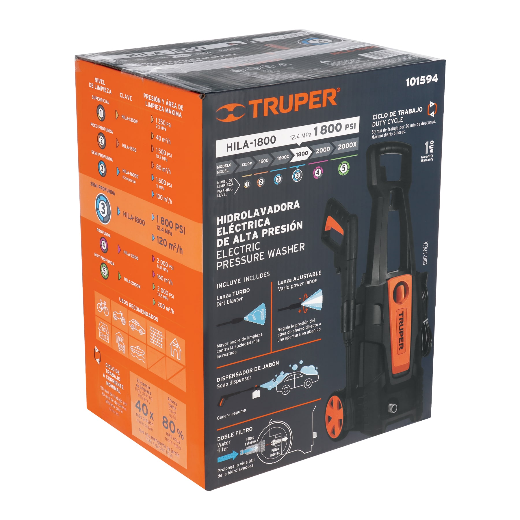 Hidrolavadora Eléctrica 1800PSI HILA-1800 Truper Calidad Premium para Autos Autolavados Maquina para lavar presión