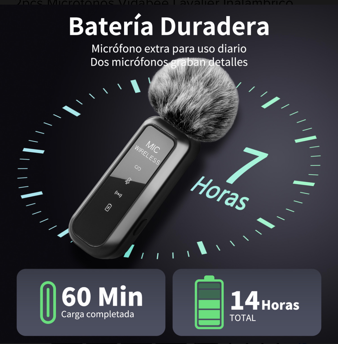 2pcs Micrófonos Vidabee Lavalier Inalámbrico Para iPhone iPad Android Micrófono De Grabación 