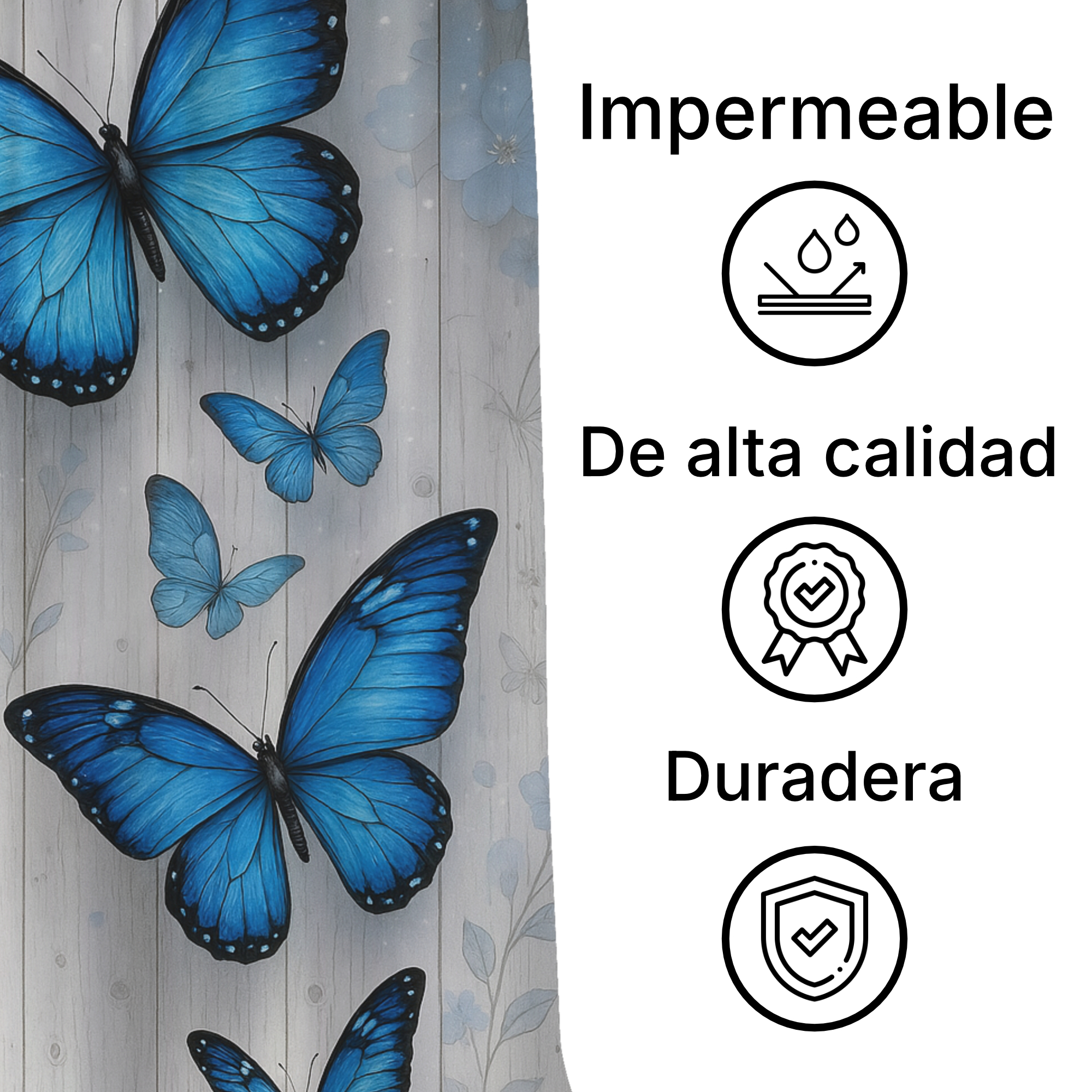Cortina de Baño Impermeable Grande con Diseño de Mariposas Azules para Regadera