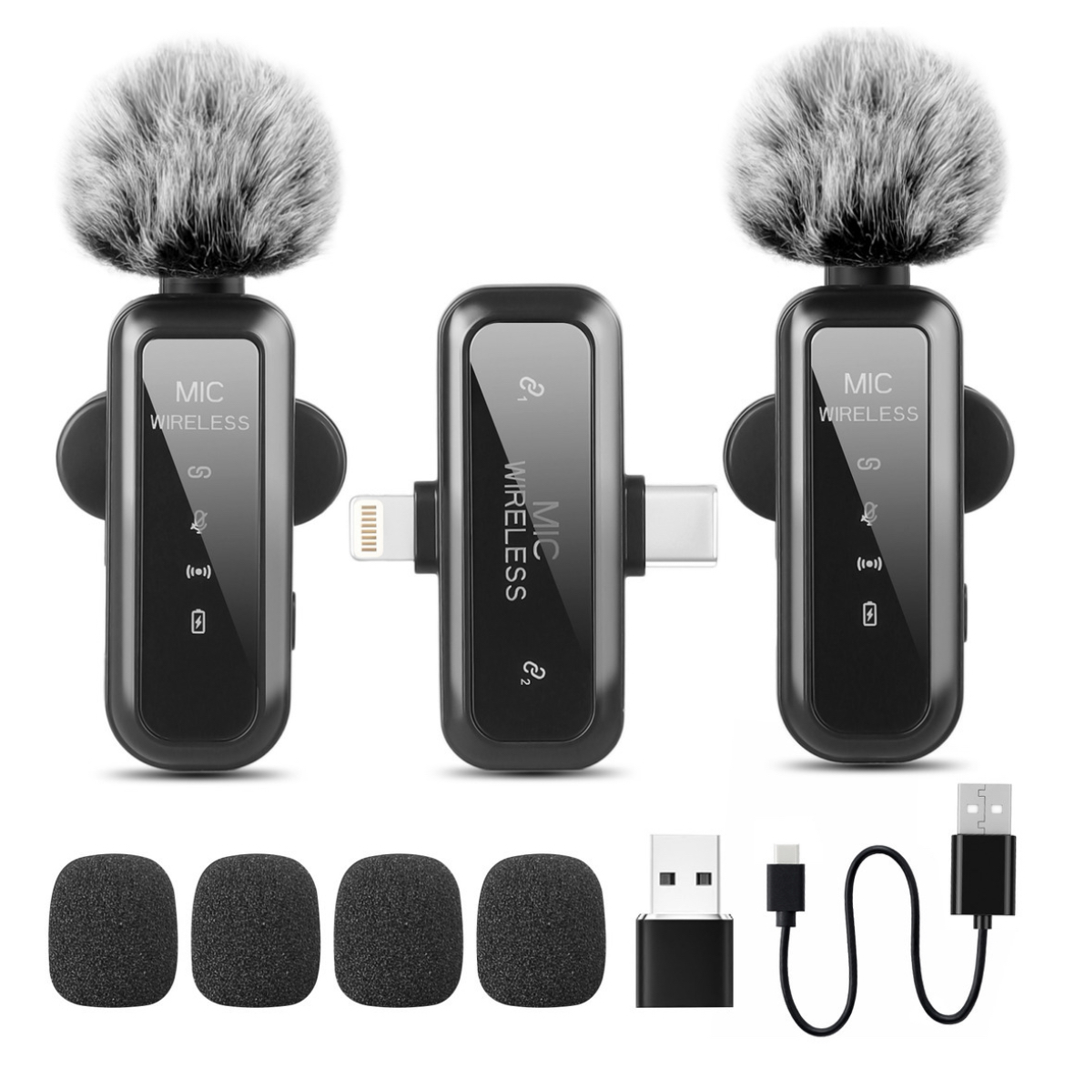 2pcs Micrófonos Vidabee Lavalier Inalámbrico Para iPhone iPad Android Micrófono De Grabación 