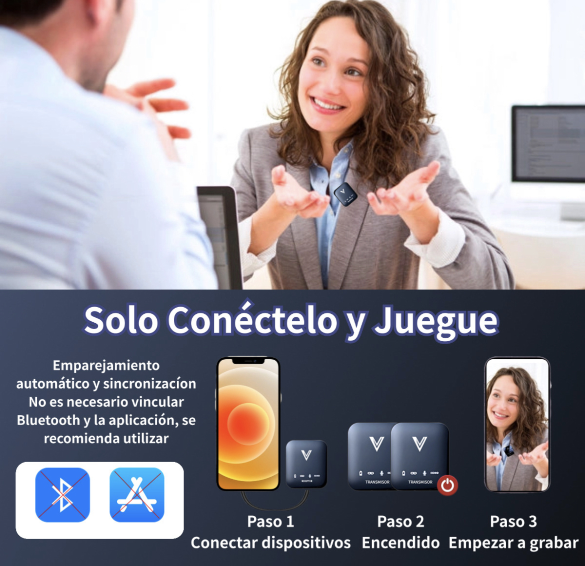 Micrófono Inalámbrico Profesional de Lavalier Solapa Para Iphone Android Celular Cámara Pc Gamer Micrófono Condensador Reducción De Ruido Con Batería de Gran Capacidad