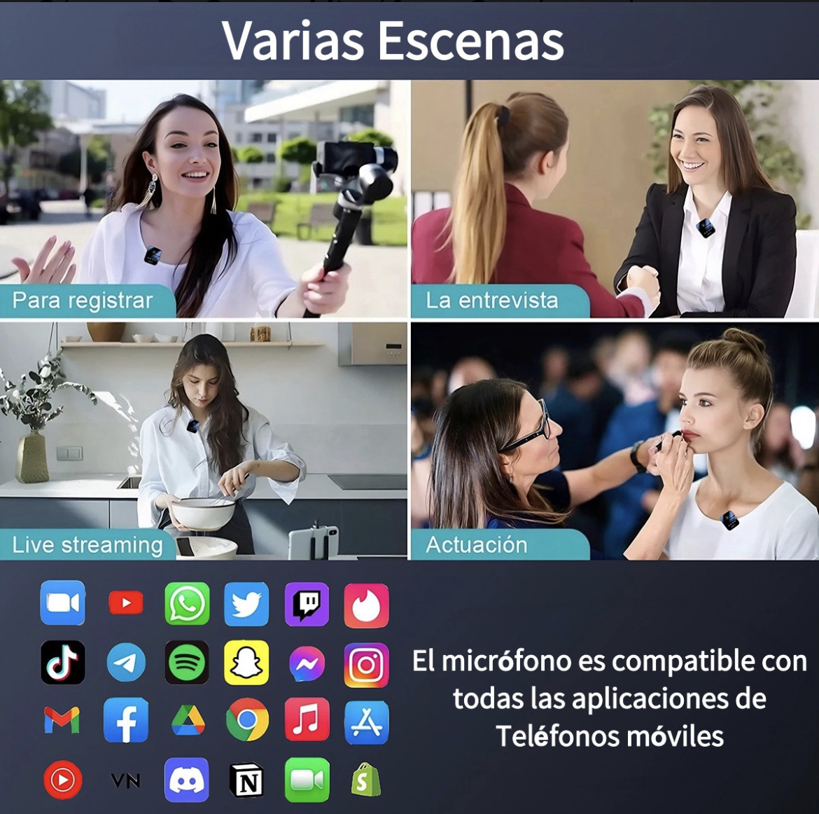 Micrófono Inalámbrico Profesional de Lavalier Solapa Para Iphone Android Celular Cámara Pc Gamer Micrófono Condensador Reducción De Ruido Con Batería de Gran Capacidad