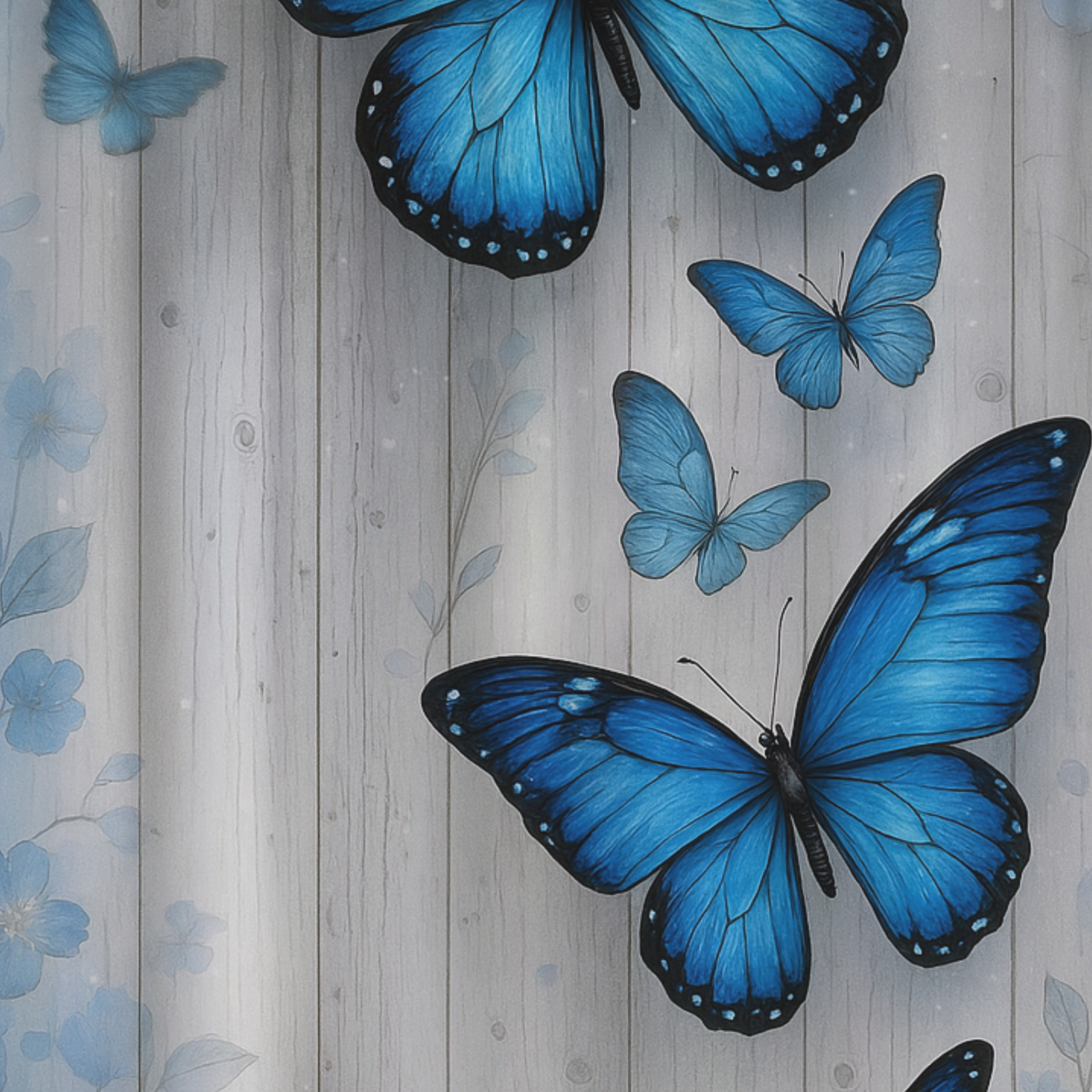 Cortina de Baño Impermeable Grande con Diseño de Mariposas Azules para Regadera