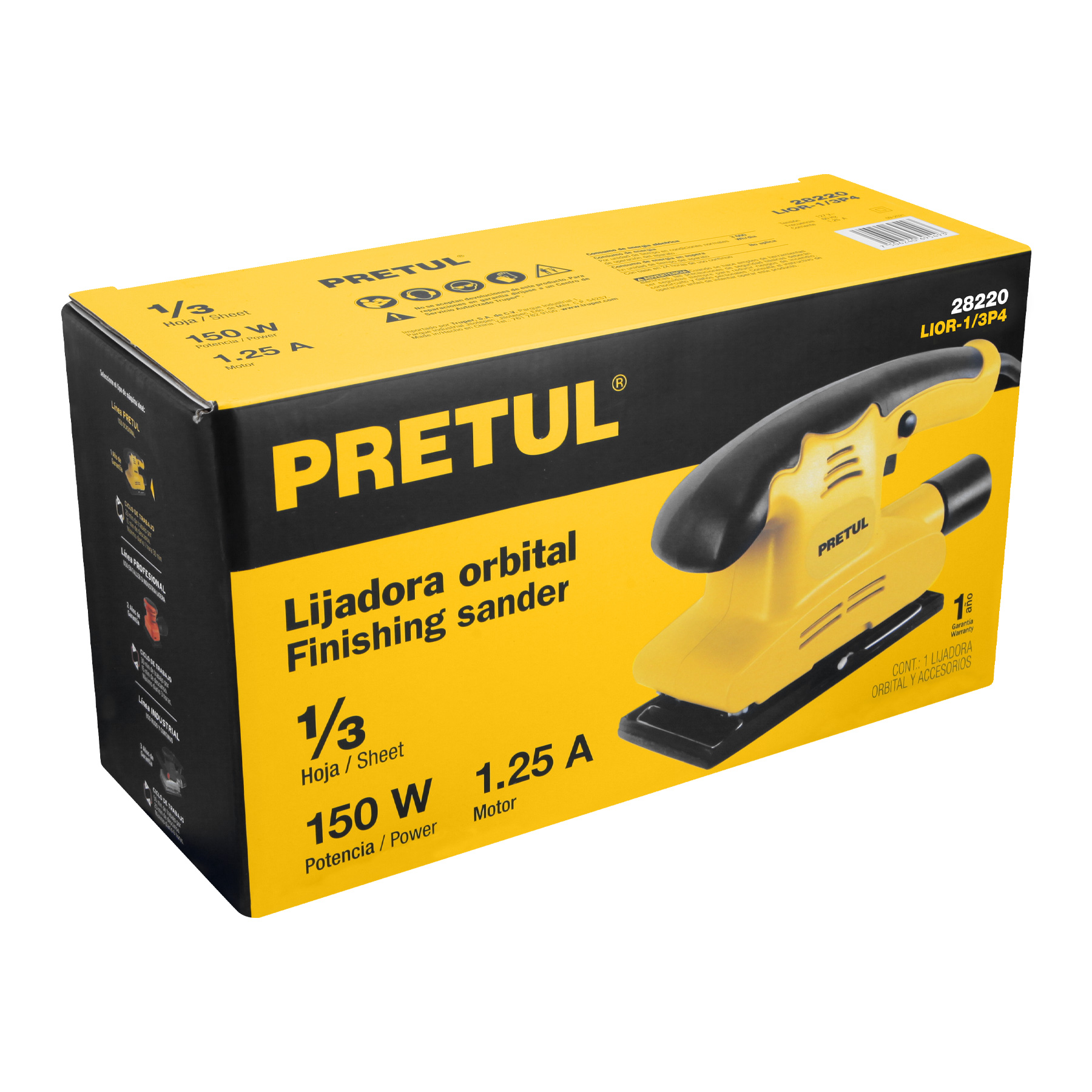 Lijadora orbital, 1/3 hoja, 150 W, Pretul -Incluye Lija y Adaptador para aspiradora LIOR-1/3P3 PRETUL