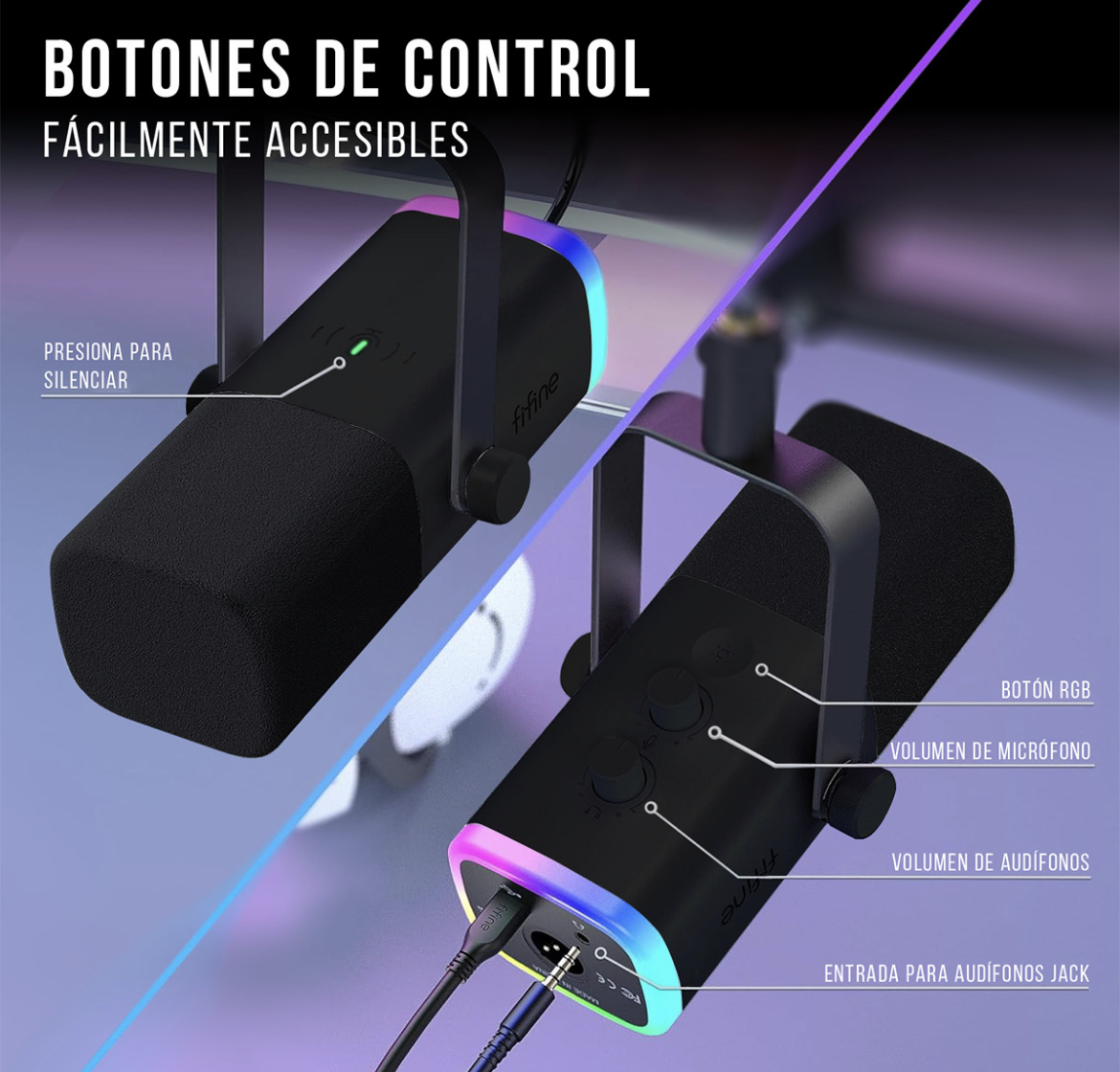 Micrófono dinámico Gamer Fifine Ampligame Am8 Xlr Rgb, color negro