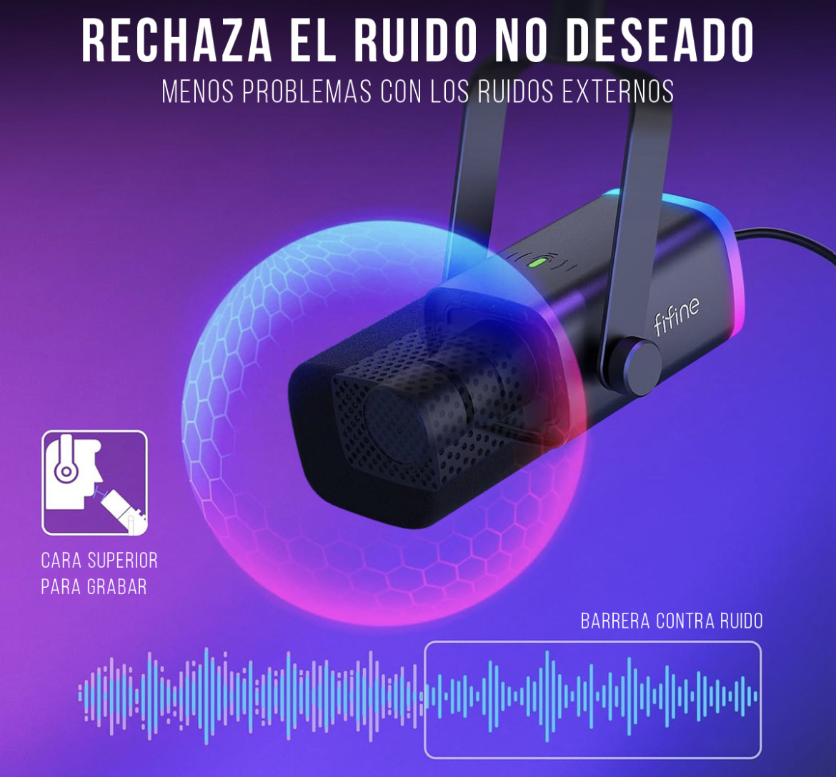 Micrófono dinámico Gamer Fifine Ampligame Am8 Xlr Rgb, color negro