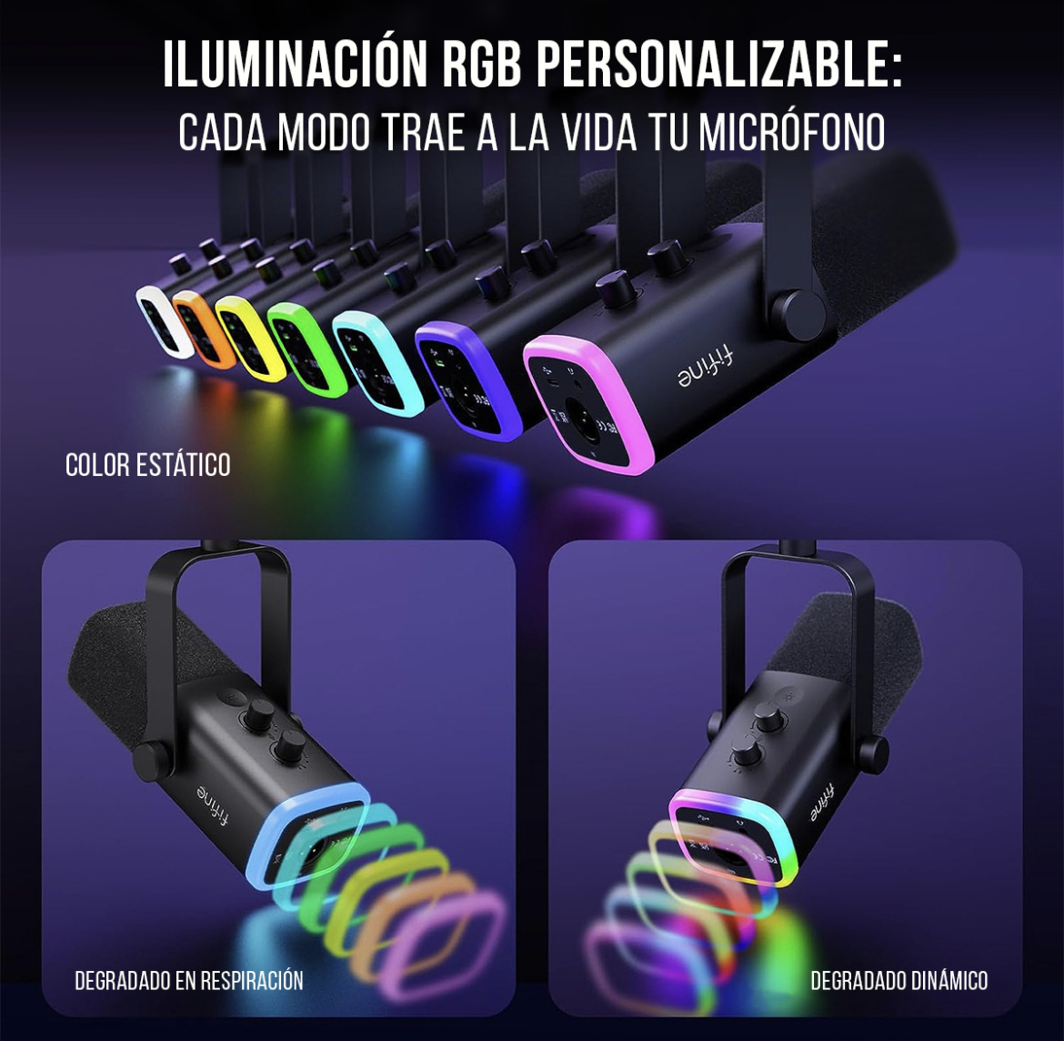 Micrófono dinámico Gamer Fifine Ampligame Am8 Xlr Rgb, color negro