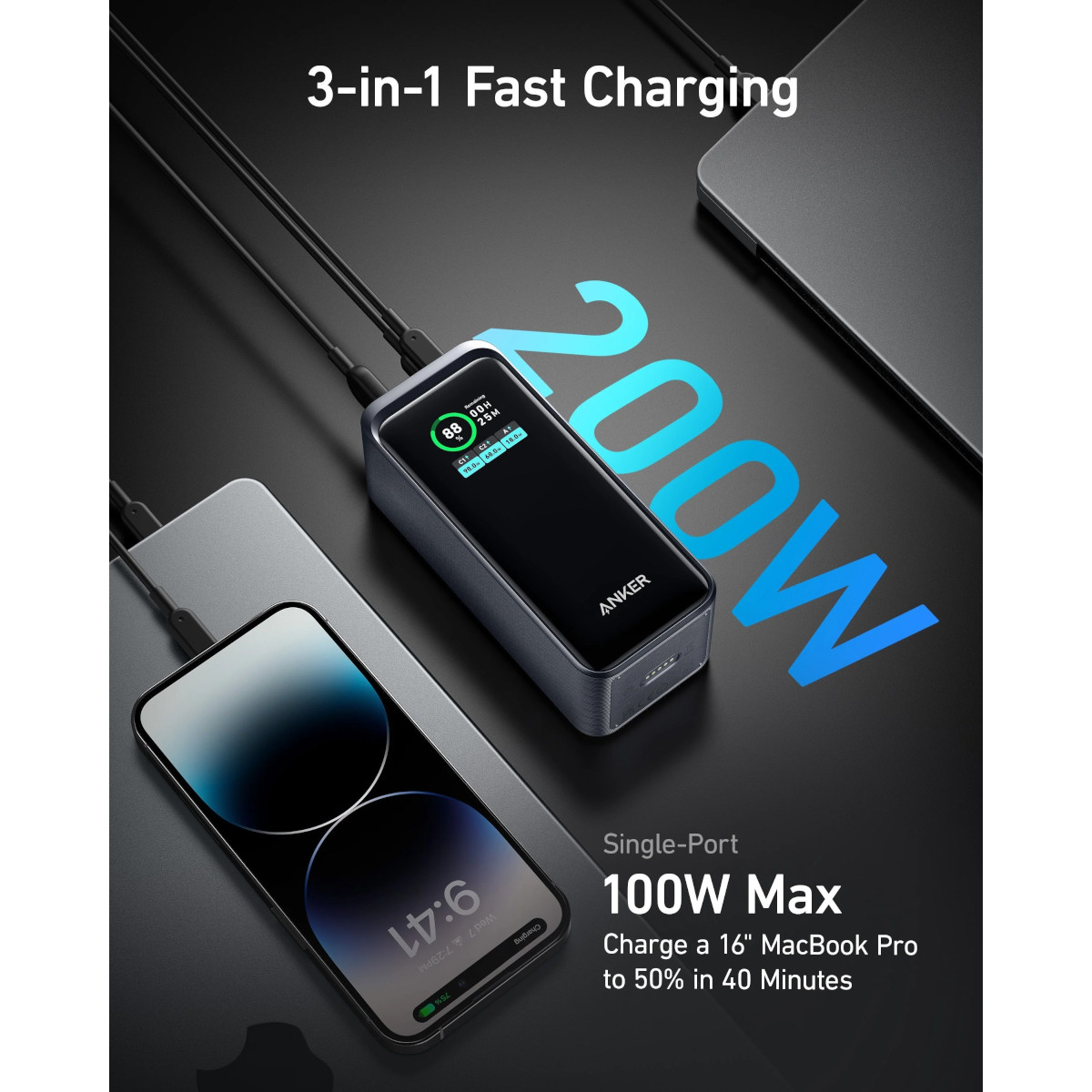 Cargador Portátil Anker Prime 20000 mAh 2 Puertos USB-C 200W