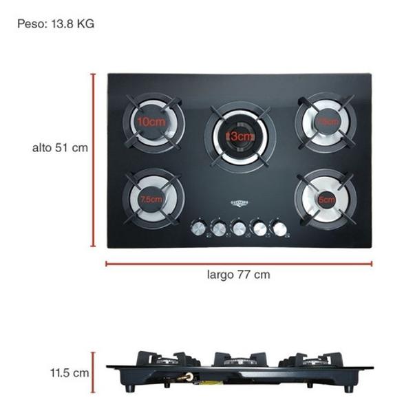 Combo Campana Extractor Plegable Parrilla Cristal 5 Quemadores Gutstark Home