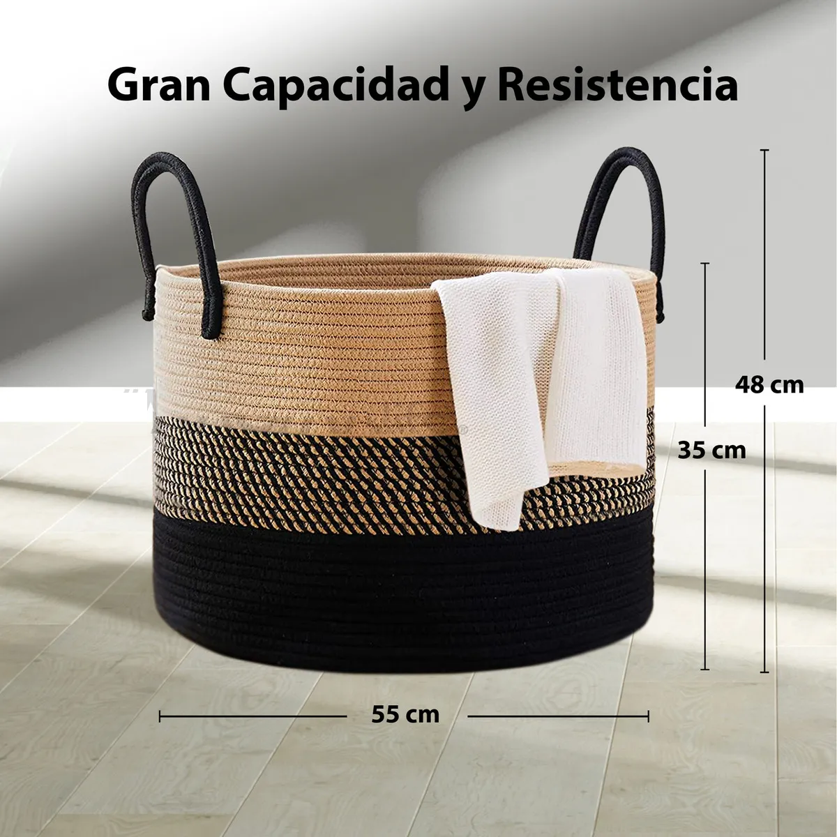 Cesto Extra Grande Para Ropa Sucia de Cuerda Tejida