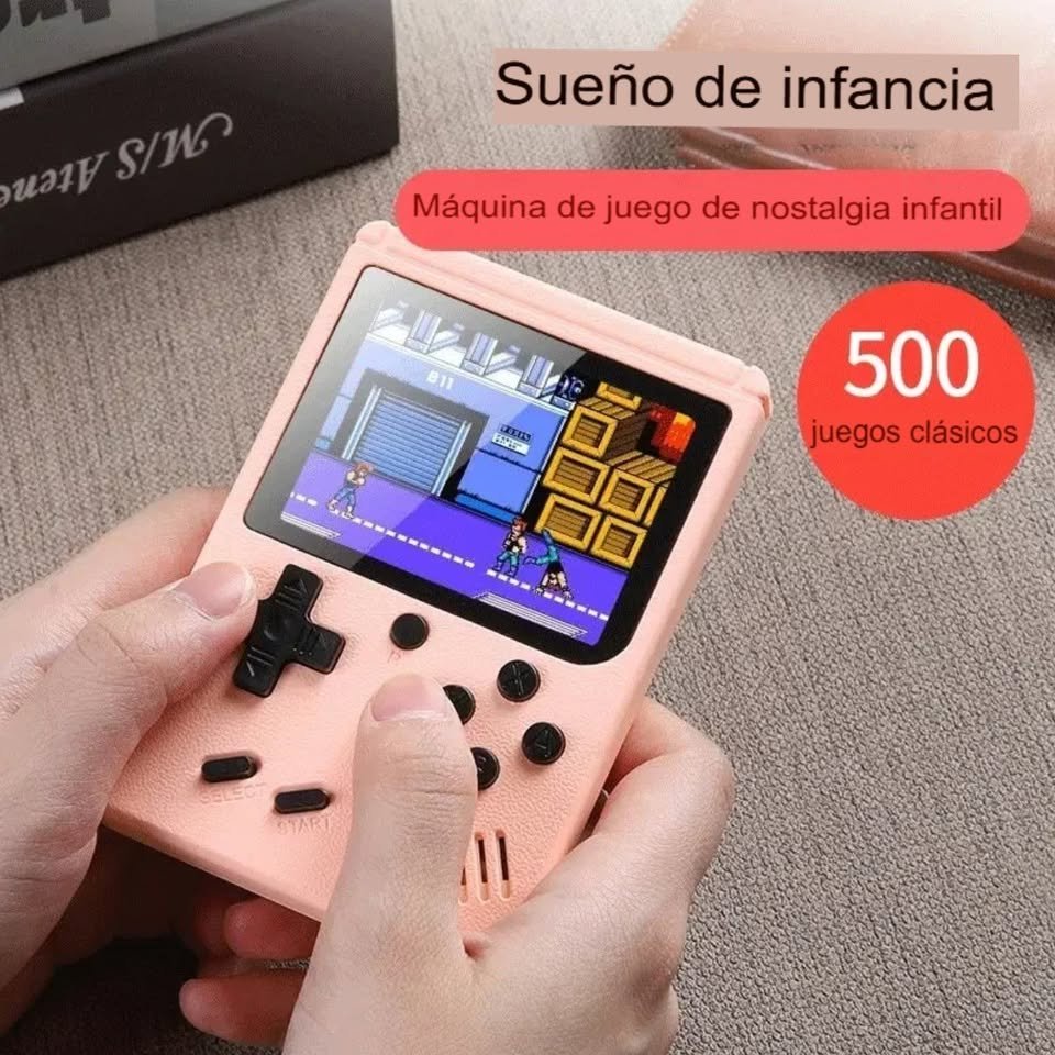 Mini consola portátil retro videojuegos 8 bits color LCD 3" 500 juegos verde recargable usb HD.