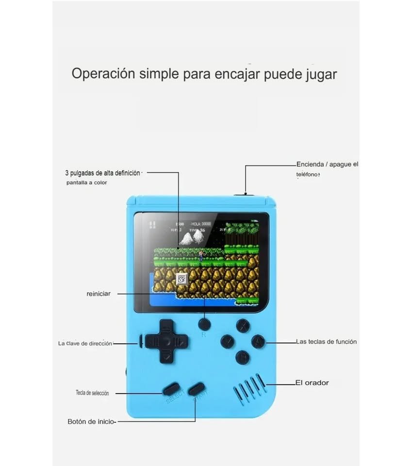 Mini consola portátil retro videojuegos 8 bits color LCD 3" 500 juegos verde recargable usb HD.
