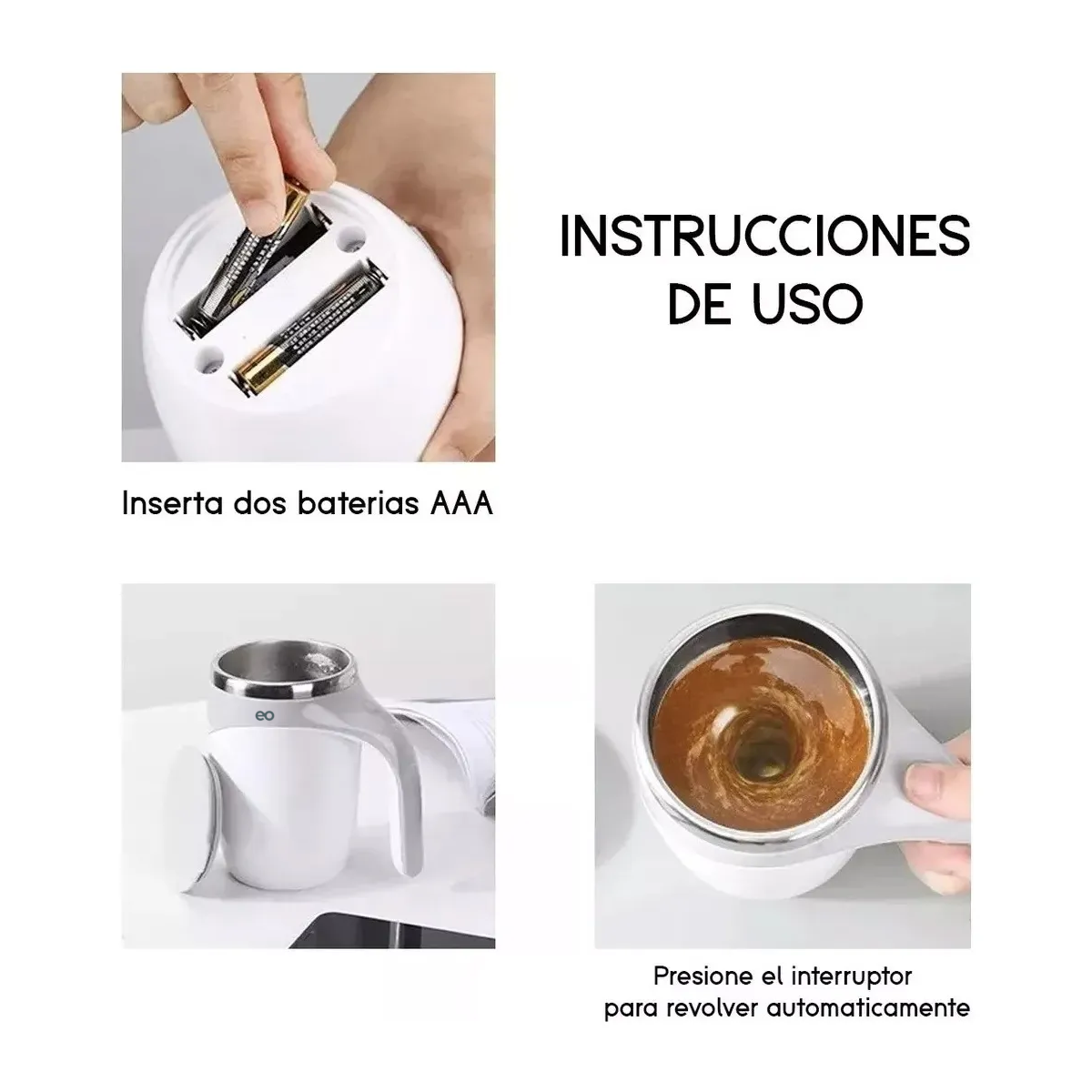 Taza Mezcladora Automática Agitador Bebidas Termo Acero,gris