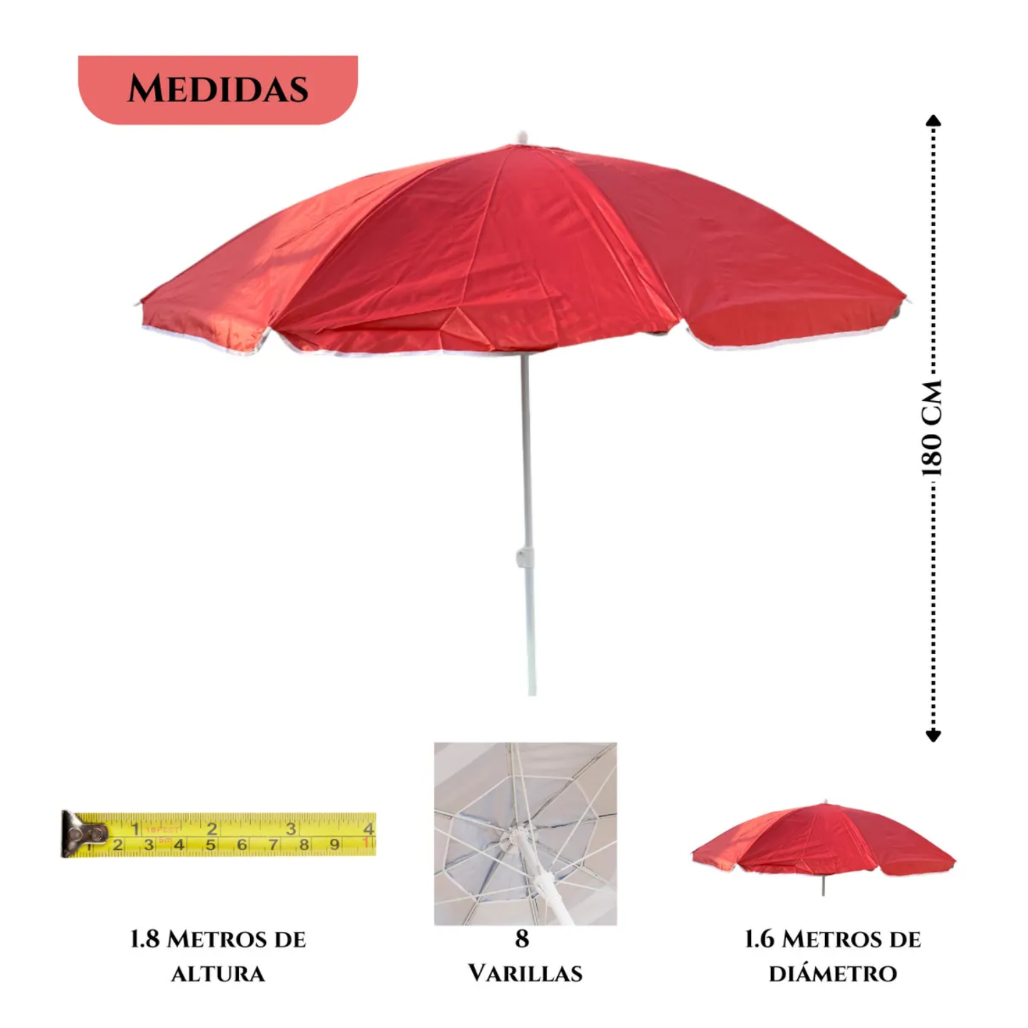 Sombrilla De Playa Jardín Con Funda De 1.6m Diámetro Sol Uv