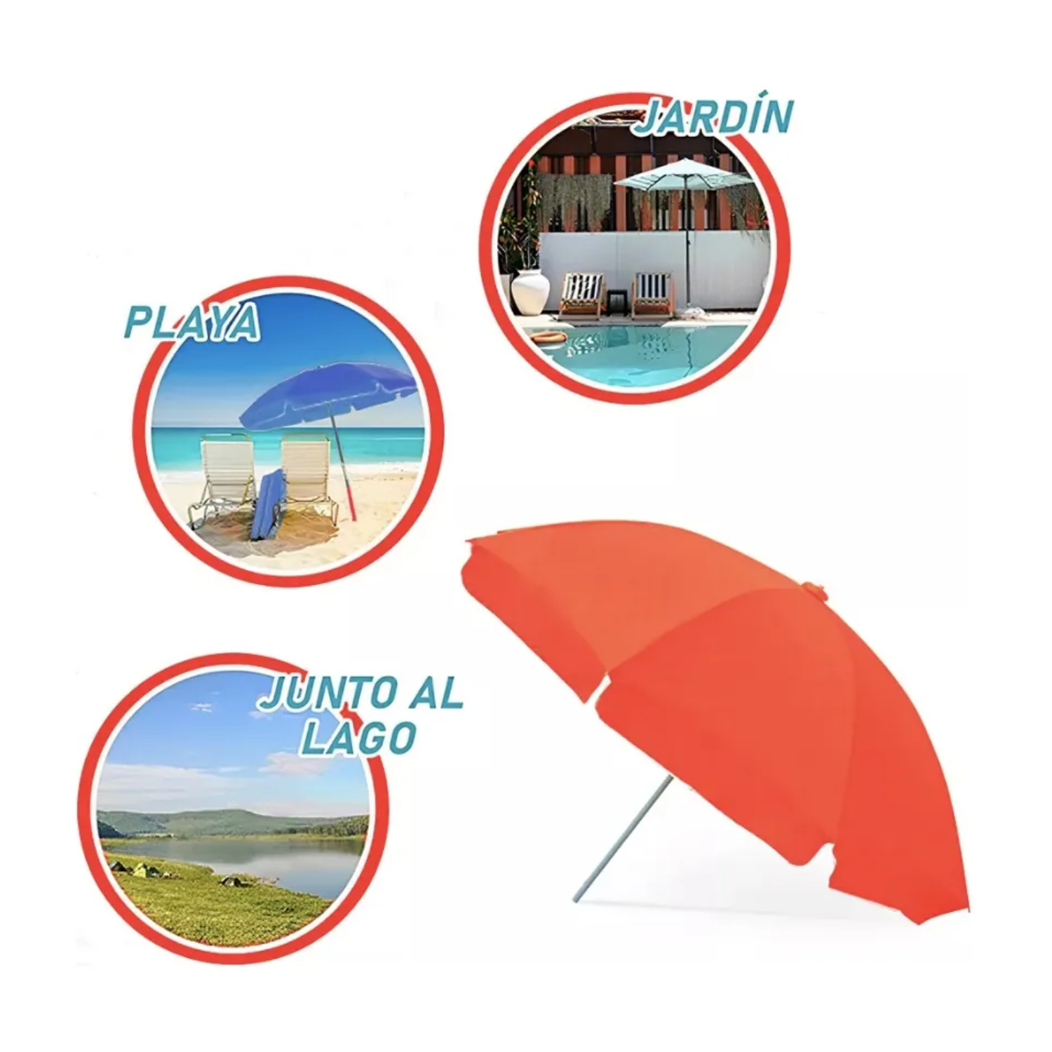 Sombrilla De Playa Jardín Con Funda De 1.6m Diámetro Sol Uv