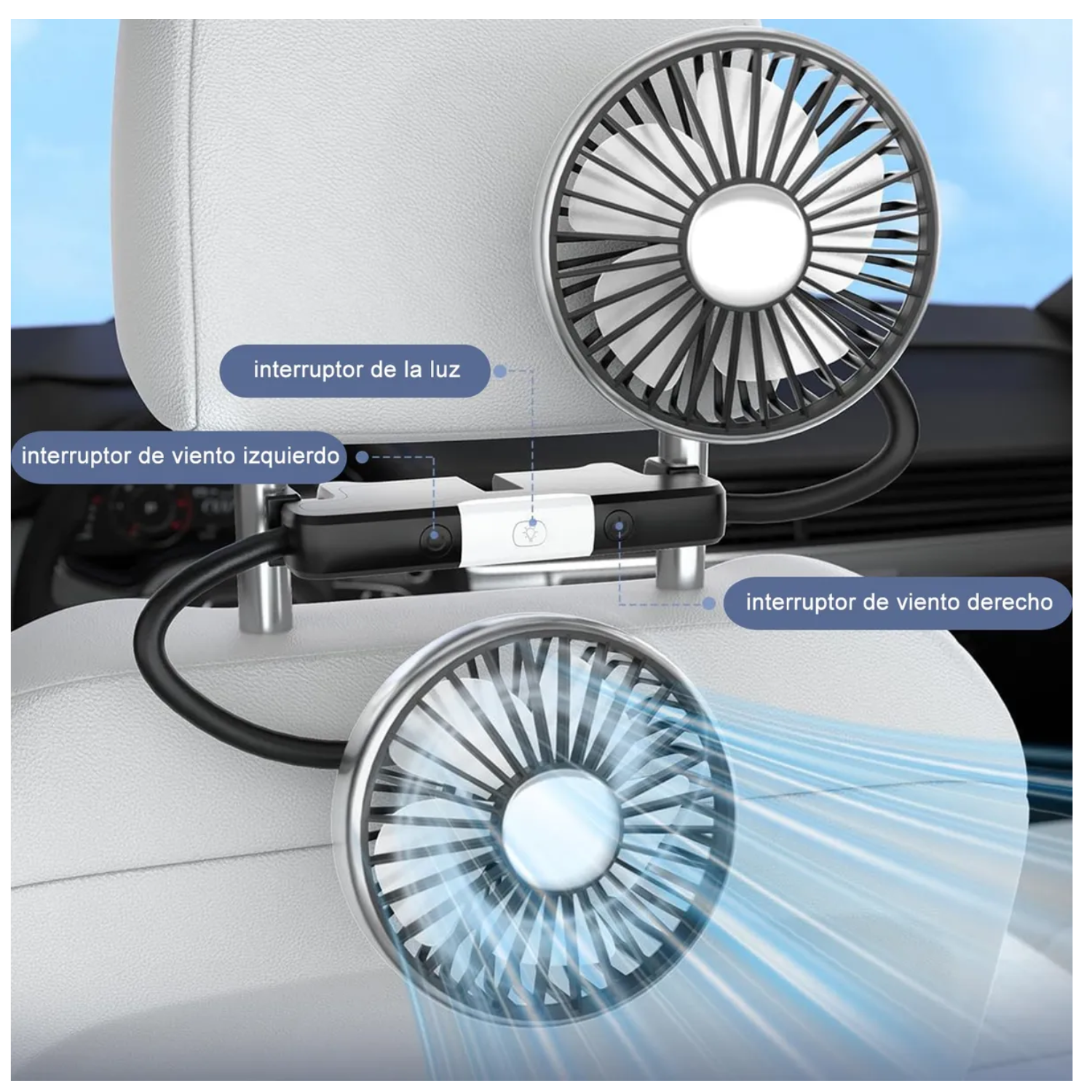 Ventilador Para Auto Asiento Trasero De Coche Usb Con Luz