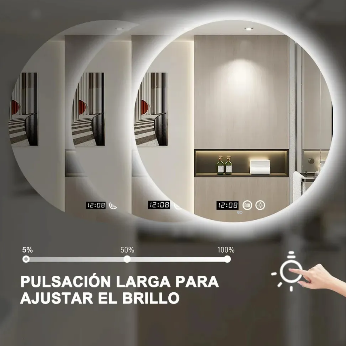 Espejo Led Baño Touch 3 Modo Con Función Antivaho 40*40cm Redondo