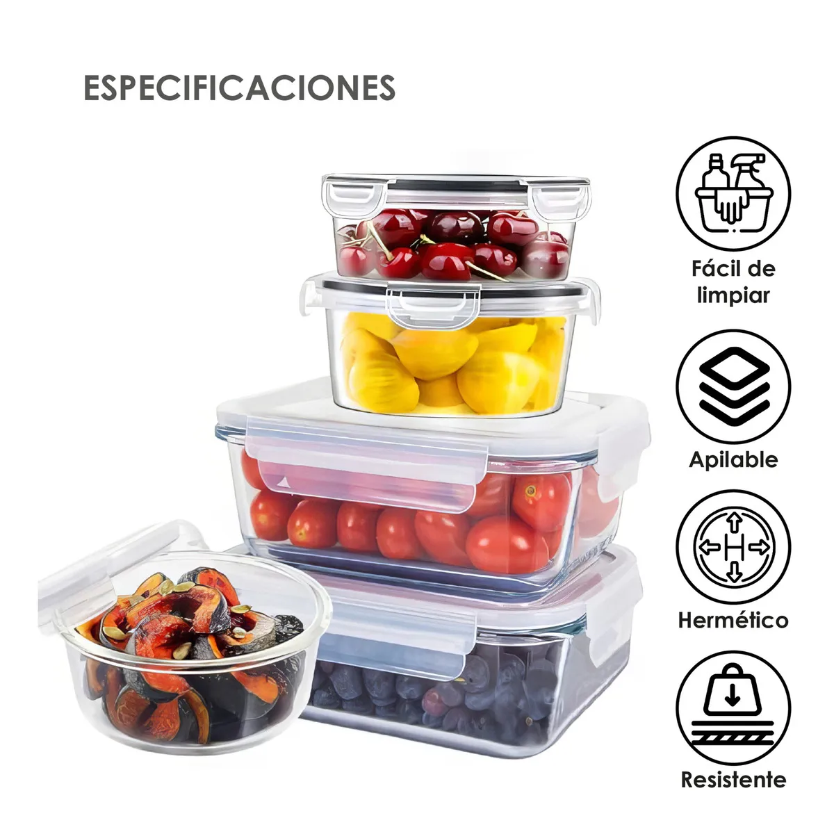 Set 24 Recipientes Herméticos Plástico Almacenamiento Cocina Color Blanco