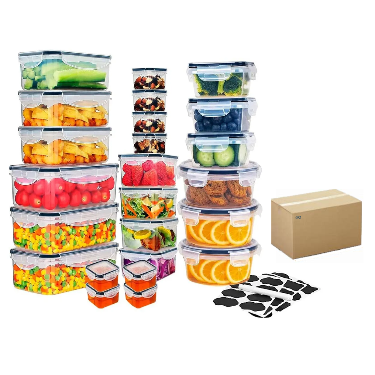 Set 24 Recipientes Herméticos Plástico Almacenamiento Cocina Color Blanco