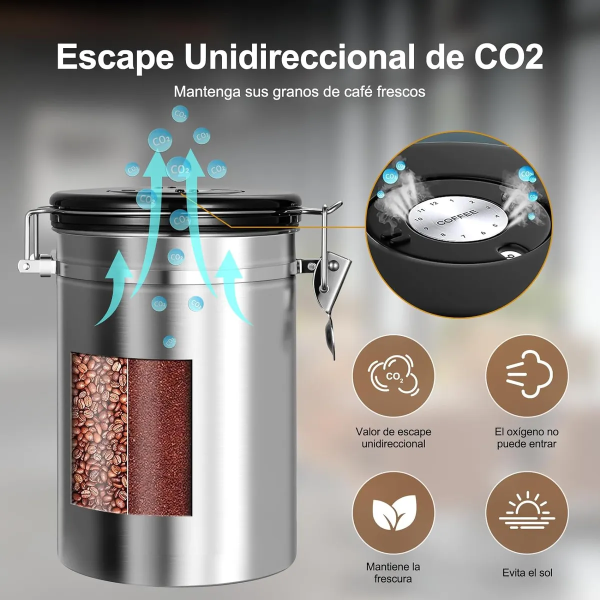 Bote Hermético Para Café, Lata De Café Sellada Plateado