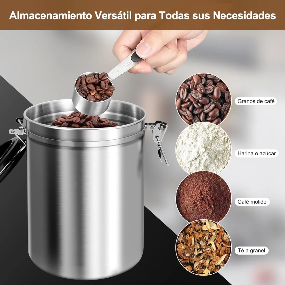 Bote Hermético Para Café, Lata De Café Sellada Plateado
