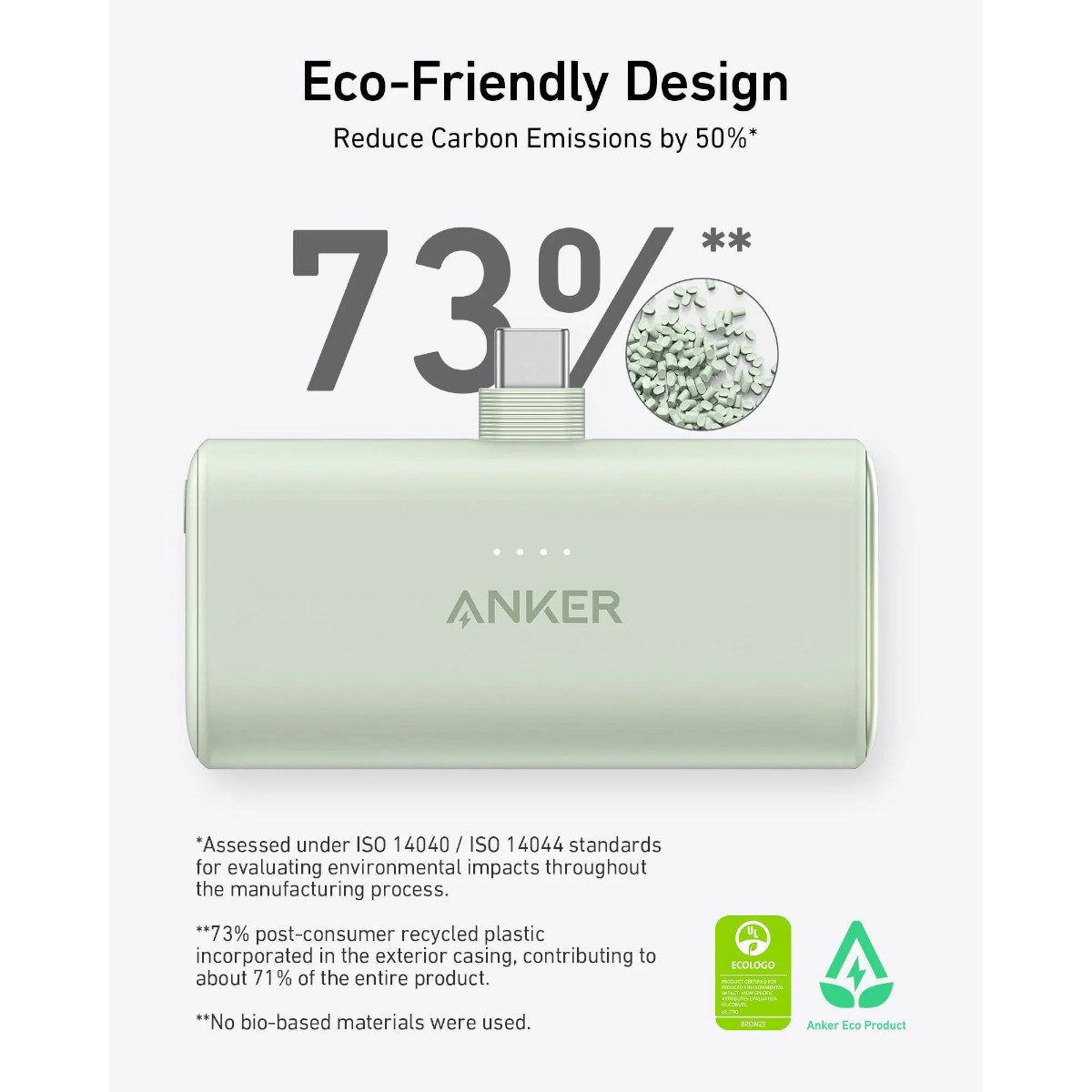 Power Bank Nano USB-C Plegable Anker 5000 mAh 22.5W Verde