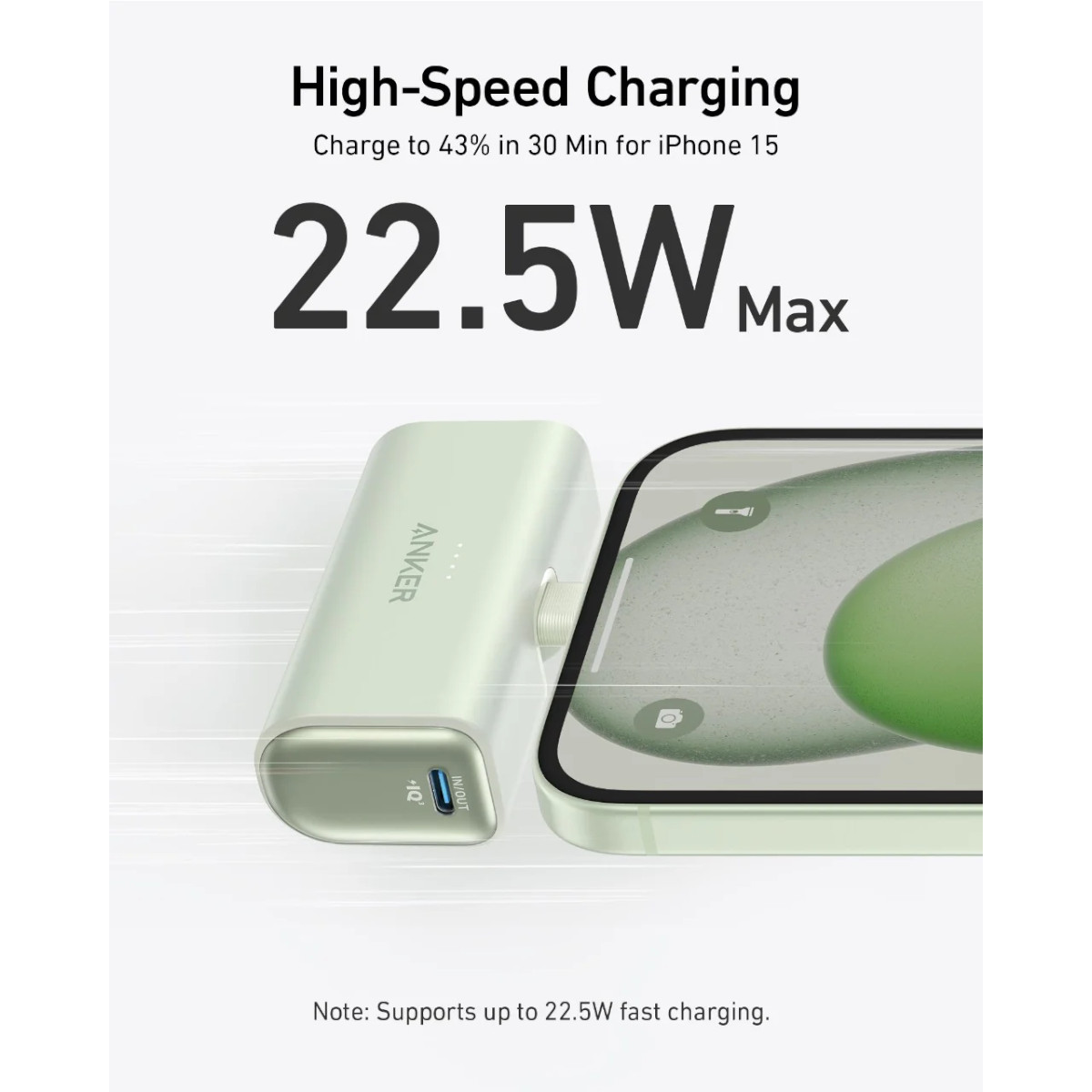 Power Bank Nano USB-C Plegable Anker 5000 mAh 22.5W Verde