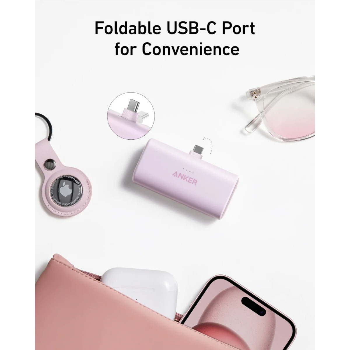 Power Bank Nano USB-C Plegable Anker 5000 mAh 22.5W Violeta