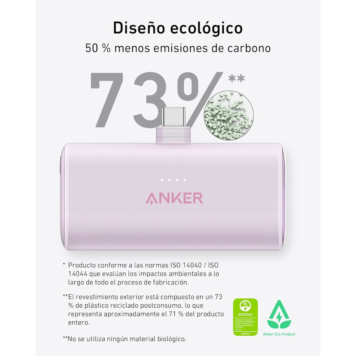 Power Bank Nano USB-C Plegable Anker 5000 mAh 22.5W Violeta