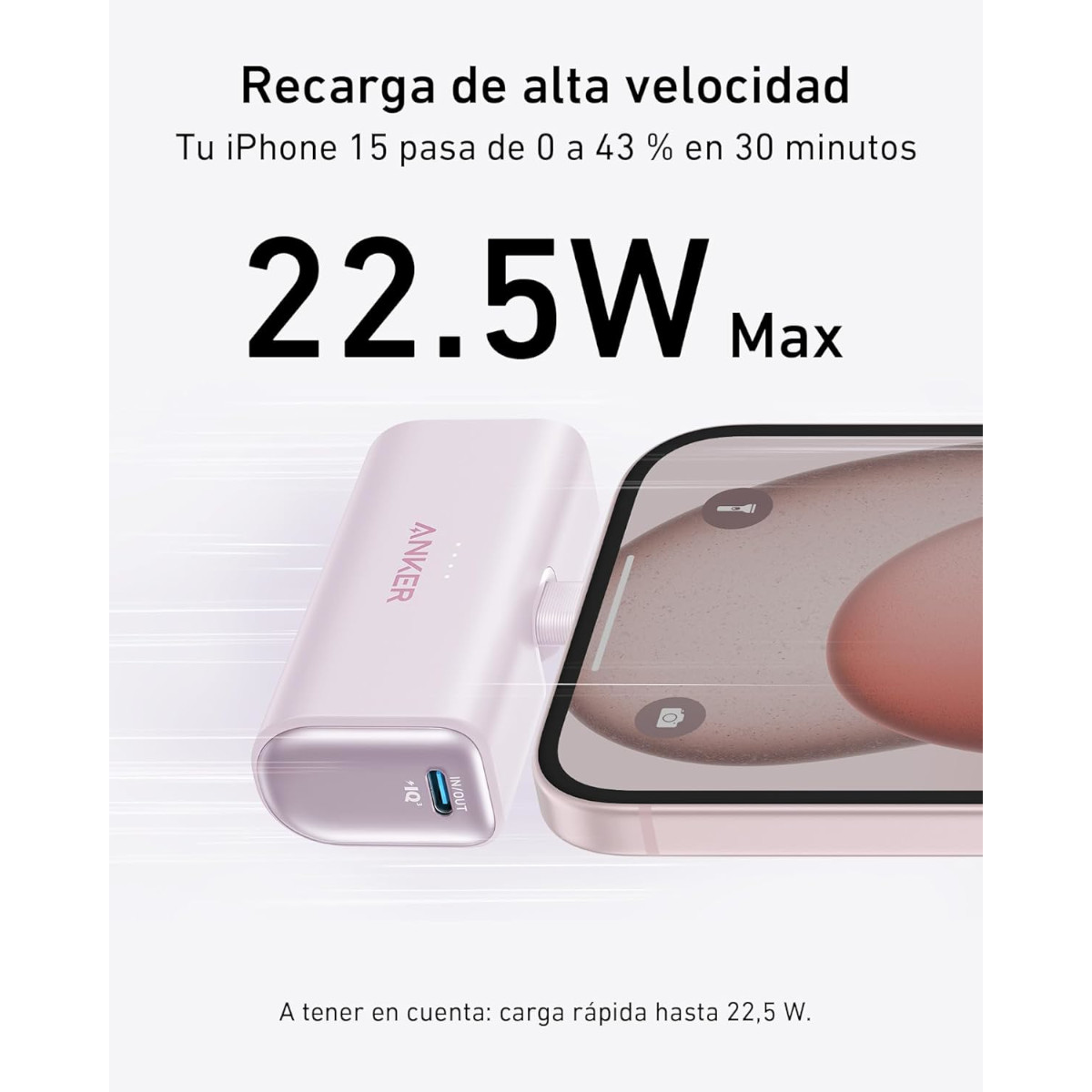 Power Bank Nano USB-C Plegable Anker 5000 mAh 22.5W Violeta