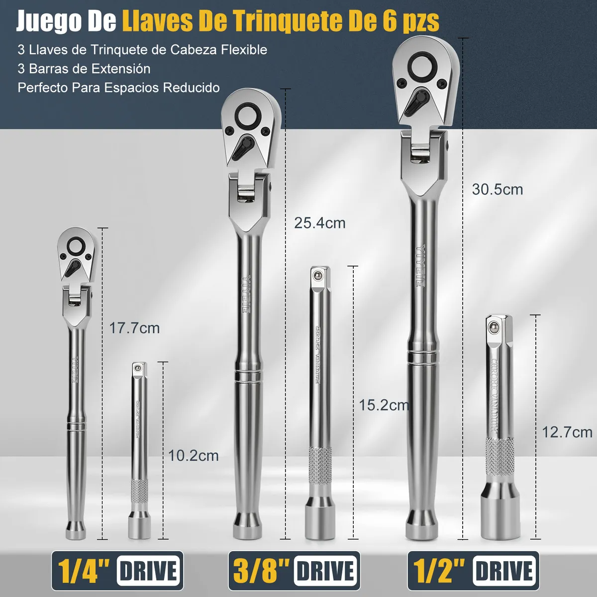 Juego De Matracas Ajustable 1/2 3/8 1/4 Llaves De Trinquete.