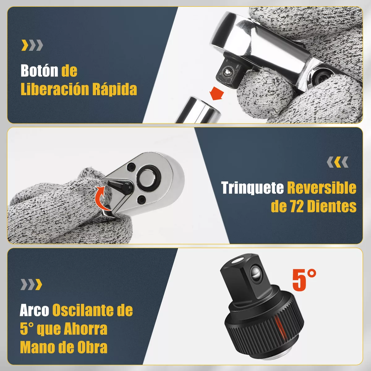 Juego De Matracas Ajustable 1/2 3/8 1/4 Llaves De Trinquete.