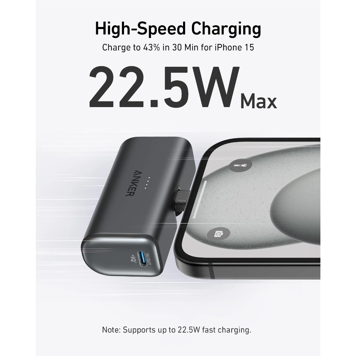 Power Bank Nano USB-C Plegable Anker 5000 mAh 22.5W Negro