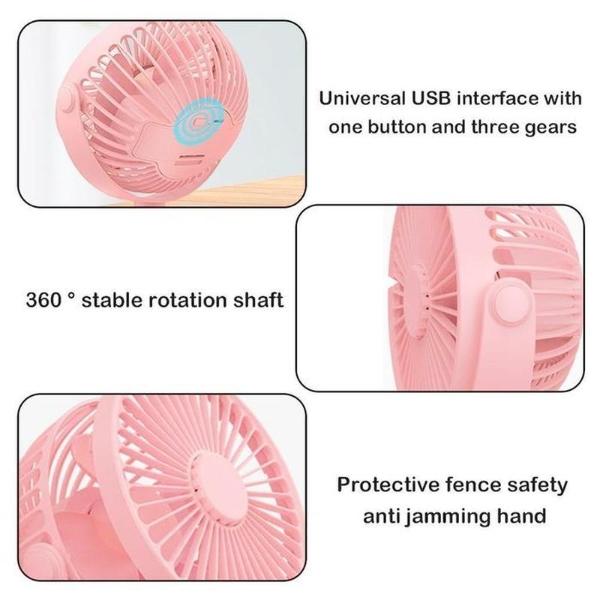 Mini Ventilador con Clip MXZEP-001-1 1Pza 4" Diámetro Rosa USB 5V 3 Velocidades Ventiladores de Escritorio, MiniBreezePink