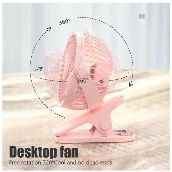 Mini Ventilador con Clip MXZEP-001-1 1Pza 4" Diámetro Rosa USB 5V 3 Velocidades Ventiladores de Escritorio, MiniBreezePink