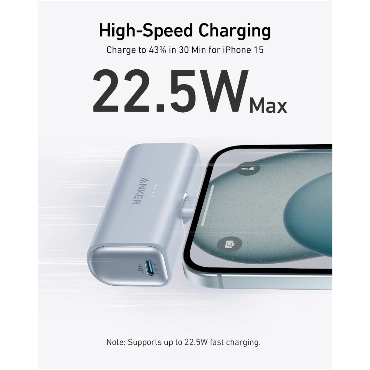 Power Bank Nano USB-C Plegable Anker 5000 mAh 22.5W Azul