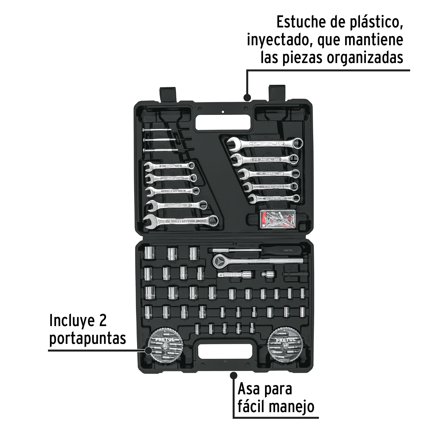 Juego de Herramientas de 71 Pzas Pretul Autocle Mecanico Mecanica Hogar Set de Dados Puntas Llaves Combinadas Matraca