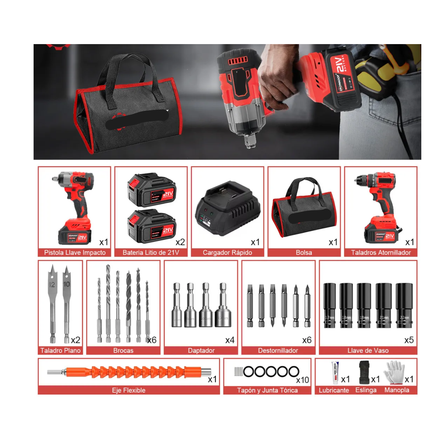 Taladros Atornillador Y Impacto Inalambrico Sin Escobillas Color Rojo Ironhoof CYMXF134RB
