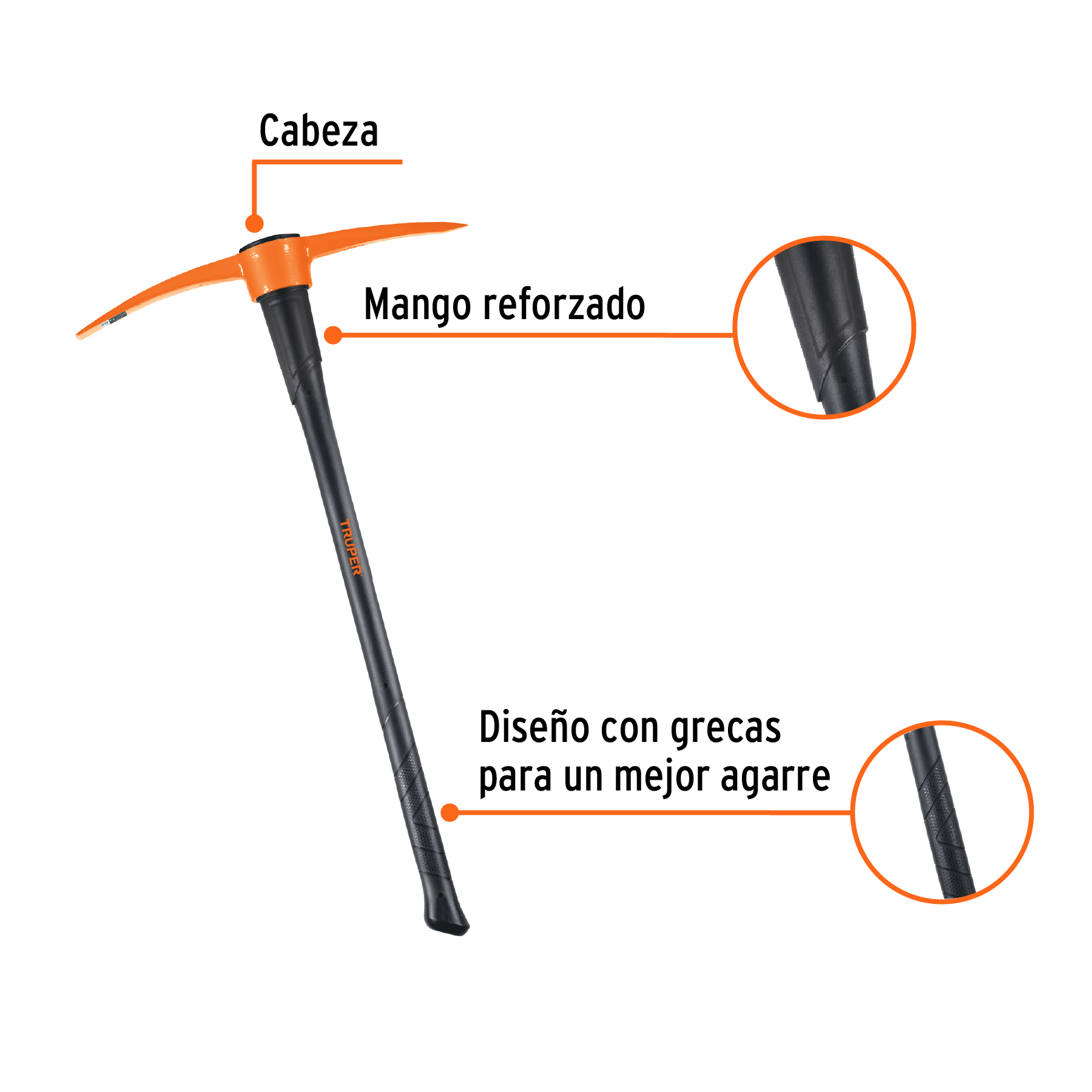 ZAPAPICO 5 LBS MANGO DE FIBRA DE VIDRIO 36" PARA JARDIN TRUPER 
