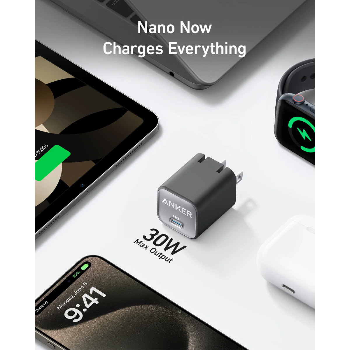 Cargador de Pared Anker 30w USB-C Inteligencia IQ3 Negro