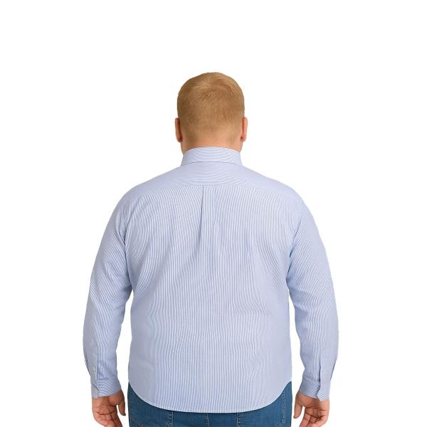 Camisa Hombre Big Kong USA Blanca Mil Rayas Azul Manga Larga Talla XL