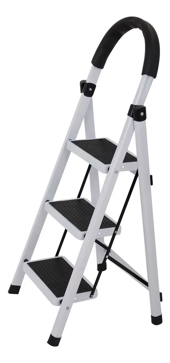 Escalera De Acero Tubular Tipo Tijera Plegable 3 Escalones Homex Color Blanco