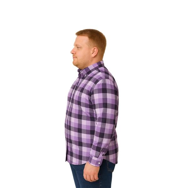 Camisa Big Kong Lila Cuadros Morado Hombre Grande Formal Talla Xl