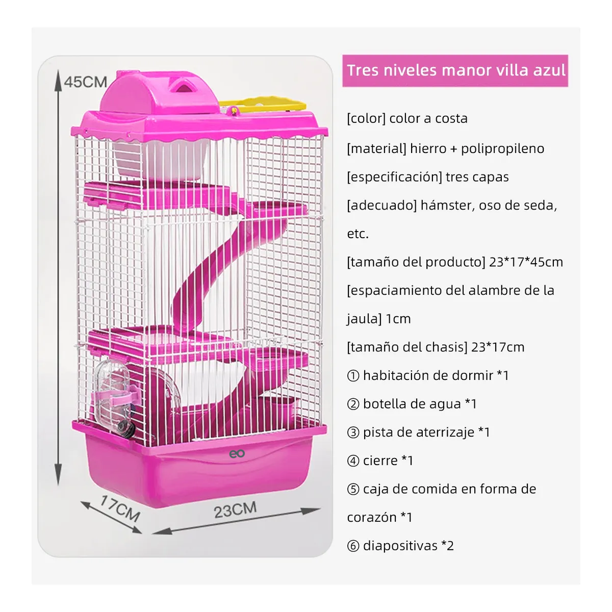 Jaula De Hámster De 4 Pisos Con Tobogán Y Hervidor De Agua Rosa