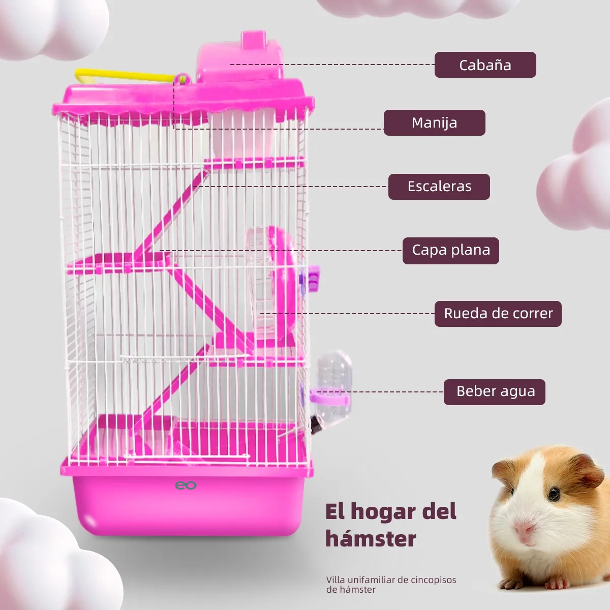 Jaula De Hámster De 4 Pisos Con Tobogán Y Hervidor De Agua Rosa