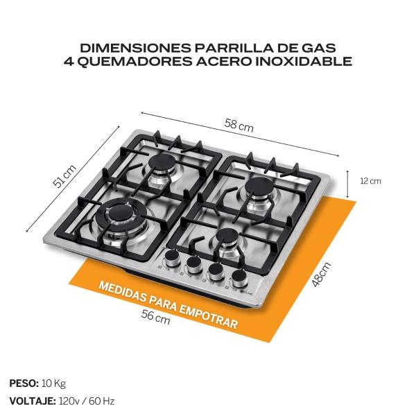 FLINE  Combo parrilla de gas y  campana extractora 60 cm  Pared Botones  Acero Inox MA4BE60