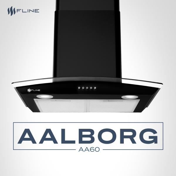 Campana de cocina 60 cm Negro Matte DE PARED Cristal Curvo Controles de boton Extractora  3 velocidades  Aalborg 60